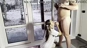 stepsis misssvikki gives deepthroat blowjob in sheer top before christmas