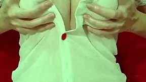 pretty blonde in see through dress bounces huge fake tits close up amateur