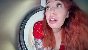 Step son helps step mom out of washer but things get stuck in a funny way.