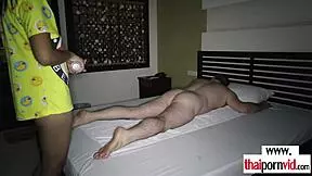 Petite thai massage teen sucks and fucks fat client's throbbing cock