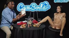 I pour flaming hot sauce on my shaved petite milf pussy lips for BBC challenge game.