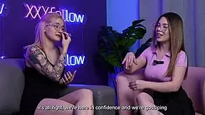 emma fiore gives sloppy blowjob with hot kisses flashing big tits in podcast interview