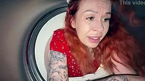 Step son helps step mom out of washer but things get stuck in a funny way.