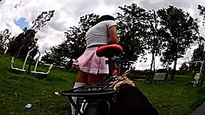 mexican shemale biker flashes panties on bike ride begs old man for outdoor cumshot