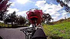 mexican shemale biker flashes panties on bike ride begs old man for outdoor cumshot