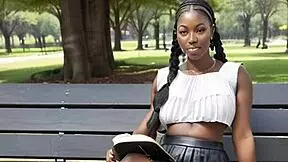 Ever dreamed of big ebony tits bursting from leather skirt in outdoor public sex?