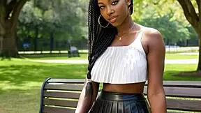 Ever dreamed of big ebony tits bursting from leather skirt in outdoor public sex?