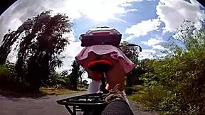 mexican shemale biker flashes panties on bike ride begs old man for outdoor cumshot