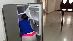 hey sexy pregnant latina stepsis stuck in fridge? help her out and she gives tight pussy hard fuck ending in creampie fillup