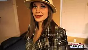 Petite brunette livia fingers pussy then deepthroats cock for facial cum!