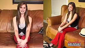 Petite brunette livia fingers pussy then deepthroats cock for facial cum!