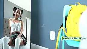 daddy pounds my tight petite pussy while i chat with stepmom on phone