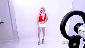 Damn this cute model looks adorable sucking long cock deep in studio interview