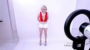 Damn this cute model looks adorable sucking long cock deep in studio interview