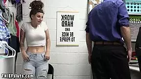 Busty inked teen Indica Flower fucks cop on CCTV after striptease