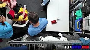 hey young thief gets gangbanged by cops in uniform 😈🍆 group orgy pounding her hard at the shop 💦🔥