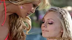 busty stepmom spots lesbo teen outdoors and starts queening her face in full storyline action.