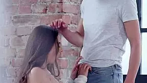 A young woman experiences rough doggy style action with her partner.