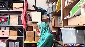 damn that cute hijab shoplifter got caught and her clothes ripped off for rough office doggystyle pounding behind the counter