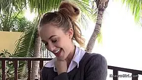 Hot ass girlfriend rides her friend's MONSTER COCK cowgirl style on the balcony in homemade HARDCORE reality video