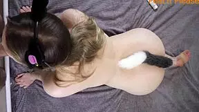Wife's tight pussy grips cock with anal plug and ponytail swing