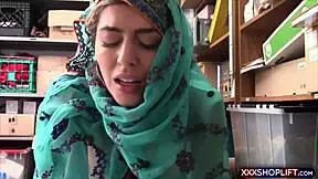 damn that cute hijab shoplifter got caught and her clothes ripped off for rough office doggystyle pounding behind the counter