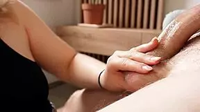 The girl next door drops to her knees for a huge cock blowjob with ball licking and cum on big natural tits