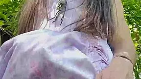 petite tease strips outdoors in sundress session two