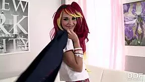 alexis brill teases her shaved pink pussy in sexy roleplay skirt