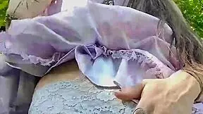 petite tease strips outdoors in sundress session two