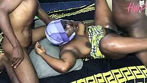 Ebony african stepmom rims muscular stepsons before wild bedroom threesome pounding