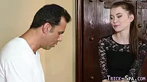 My cock fills her massaged teen throat deep