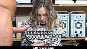 loss prevention officer ties down blonde teen shoplifter for monster cock punishment in store