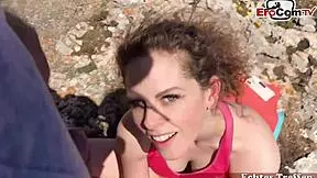 german skinny teen tries fierce outdoor public sex with her amateur european friend on holiday