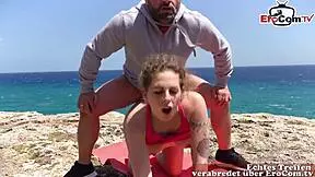 german skinny teen tries fierce outdoor public sex with her amateur european friend on holiday