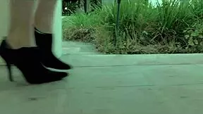 sexy teen in lingerie heels fishnets fingers gaping asshole masturbates bent over!