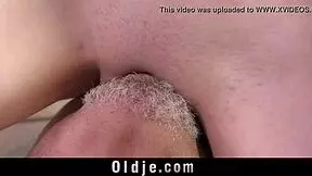 How's this curious redhead teen taking gramps' doggie pounding?