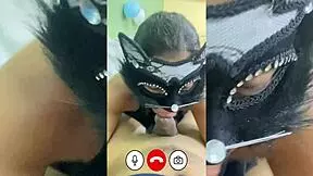 brunette teen in lingerie rides cowgirl during video call cheating on her master seductively