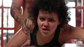 Her black pussy stretched by his raging hard cock in wild fury