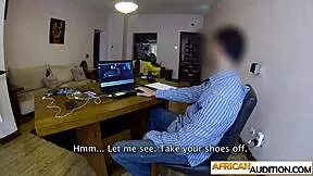 My heart raced watching hot ebony teen Clarice deepthroat swallow that huge monster cock then spit all over it after casting