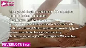 japanese cutie slips into nuru oil massage for buff stud's monster cock then owner jumps in for threesome pounding