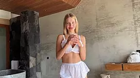 blonde babe girlfriend moans loud riding cowgirl pov outdoor with pretty face and skinny body