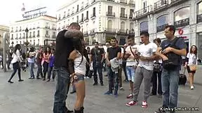 muscled master binds and punishes petite spinner publicly outdoors