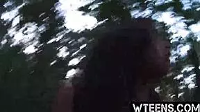 Petite teen Michelle Martinez deepthroat blowjob then cowgirl rides cock in garage