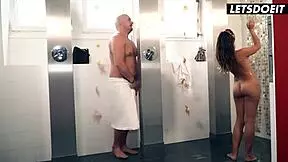 horny brunette frida sante fucked hard by virgin in shower!!