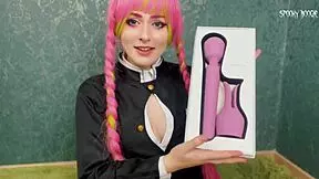 kanroji mitsuri fingers her wet shaved pink pussy hard with toys till she climaxes screamin in cosplay uniform