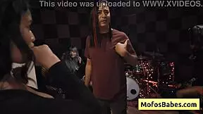 horny busty brunette nia bleu seduces brett maker sound guy deep blowjob suckin big cock natural tits