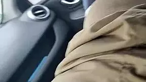 Thick German BBW milf slurps muscular guy's monster cock in public car then swallows