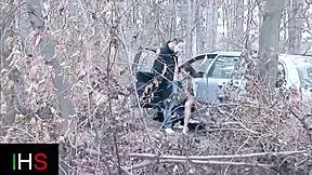 damn this slut gets her tight ass fucked deep in woods car