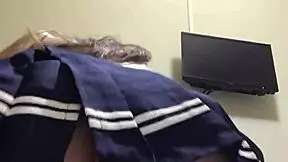 Russian brunette rides dildo reverse cowgirl fingering wet pussy closeup